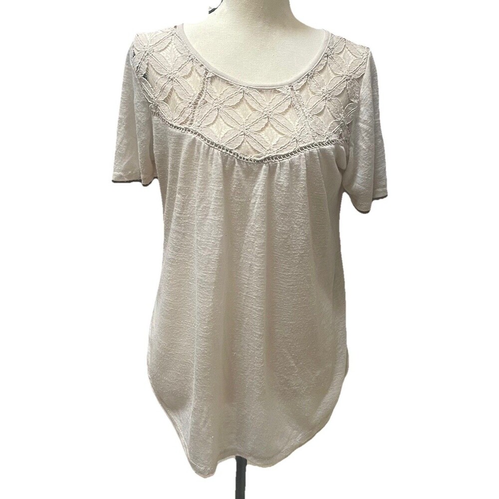 Ambra Made in Italy Lace Top Medium Ivory Crochet Boho Coastal Lagenlook Sheer